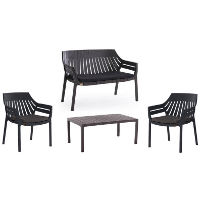 HILTON-SET κήπου σετ polypropylene ΑΝΘΡΑΚΙ, κ119x67xH82 / π70x66xH82 / τ97x60xH40