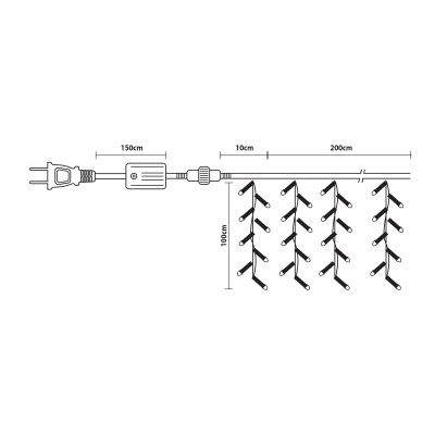 240Led Συμμετρική Κουρτίνα Με 8 Προγράμματα 200 x 100(h)cm,Διάφανο Καλώδιο/Λευκό Λαμπάκι (Kelvin: 6.000 - 10.000)